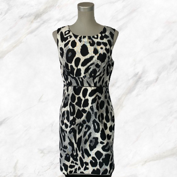 Ann Taylor Dresses & Skirts - Ann Taylor | Grey Cheetah Print Black Midi Dress